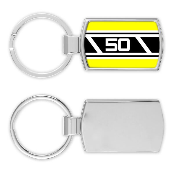 Yamaha-FS1-E-Side-Panel-Yellow-50-Speedblock-front-and-back-Metal-RectangleKeyring