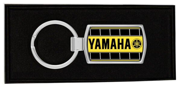 Yamaha-Speedblock-fork-logo-Yellow-Boxed-Metal-RectangleKeyring