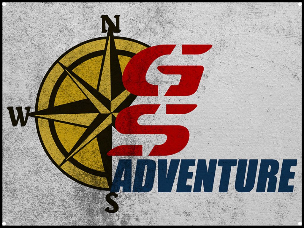 BMW GS adventure bike metal sign with compass graphic