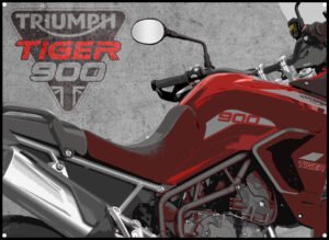 triumph tiger GT Pro 900 metal sign showing image of bike and triumph motorcycles logo