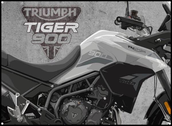 triumph tiger GT Pro 900 metal sign showing image of bike and triumph motorcycles logo