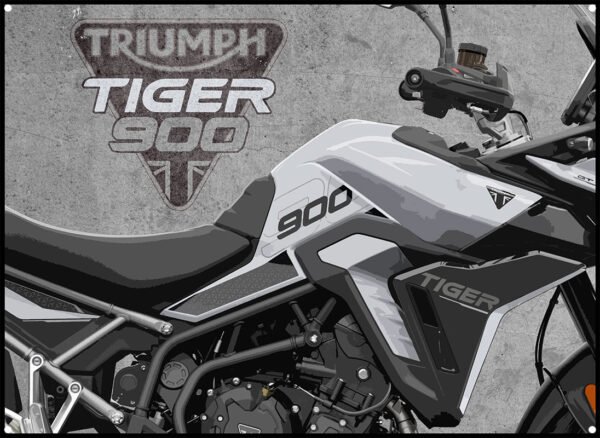 triumph tiger GT Pro 900 metal sign showing image of bike and triumph motorcycles logo