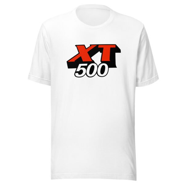 Yamaha XT500 Logo t-shirt. white tee shirt with black and red yamaha xt 500 also known as thumper logo
