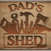 Dad's-Shed-metal-sign-with-tools-engraved-in-wood-effect