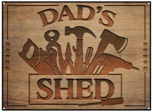Dad's-Shed-metal-sign-with-tools-engraved-in-wood-effect