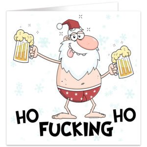 Ho-Fucking-Ho-santa-2-beers-square-christmas-card