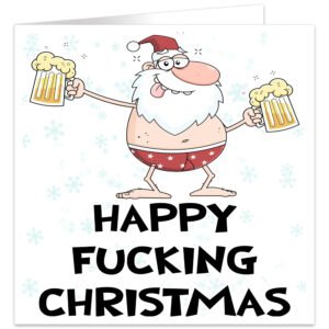 Happy-fucking-Christmas-santa-2-beers-square-card