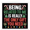 **Alt Text:** Funny family Christmas card featuring the quote "Being Related to Me Is Really the Only Gift You Need" in bold festive typography on a black background with candy canes, holly, Christmas trees, presents, snowflakes and colourful Christmas lights.