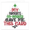 Funny Christmas card for a colleague or co-worker featuring the message “My Favourite Co-Worker Gave Me This Card” in red, green and black retro lettering with festive stars and sparkles on a white background.