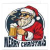 Funny Christmas card featuring Father Christmas in sunglasses, holding a frothy pint of beer and smoking a cigar, with a bold Merry Christmas greeting.