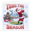 Funny Tees the Season Christmas card featuring Father Christmas playing golf in a snowy festive scene with a decorated Christmas tree and presents.
