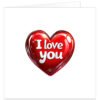 Features a bold red heart with the words “I Love You” across the centre, creating a timeless and romantic Valentine’s Day card.