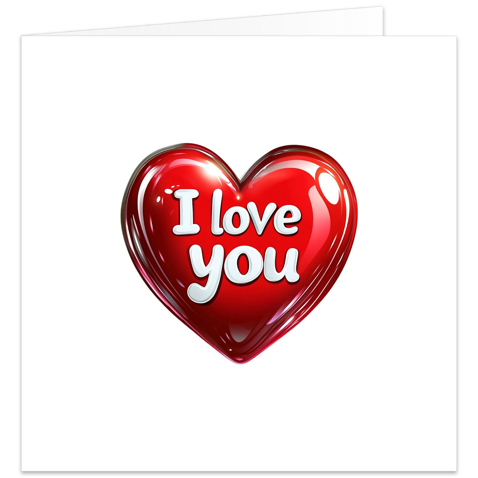Features a bold red heart with the words “I Love You” across the centre, creating a timeless and romantic Valentine’s Day card.
