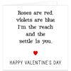 Roses are red violets are blue Im the reach and the settle is you - cheeky valentine's day card
