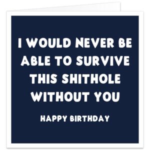 Funny birthday card for work colleague or office friend with cheeky rude workplace humour, dark navy design and white text, ideal for a work bestie, coworker, him or her.