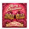 Funny Jingle Balls Christmas card for husband, boyfriend or partner, featuring pink and red tinsel, mirrored baubles, gold lettering and cheeky festive humour.