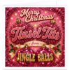 Funny Christmas card for Wife, Girlfriend or Partner featuring pink tinsel, holly, baubles and glitter-style decorations, with the cheeky message “Merry Christmas Tinsel T*ts from Jingle Balls” and two pink disco-ball baubles.